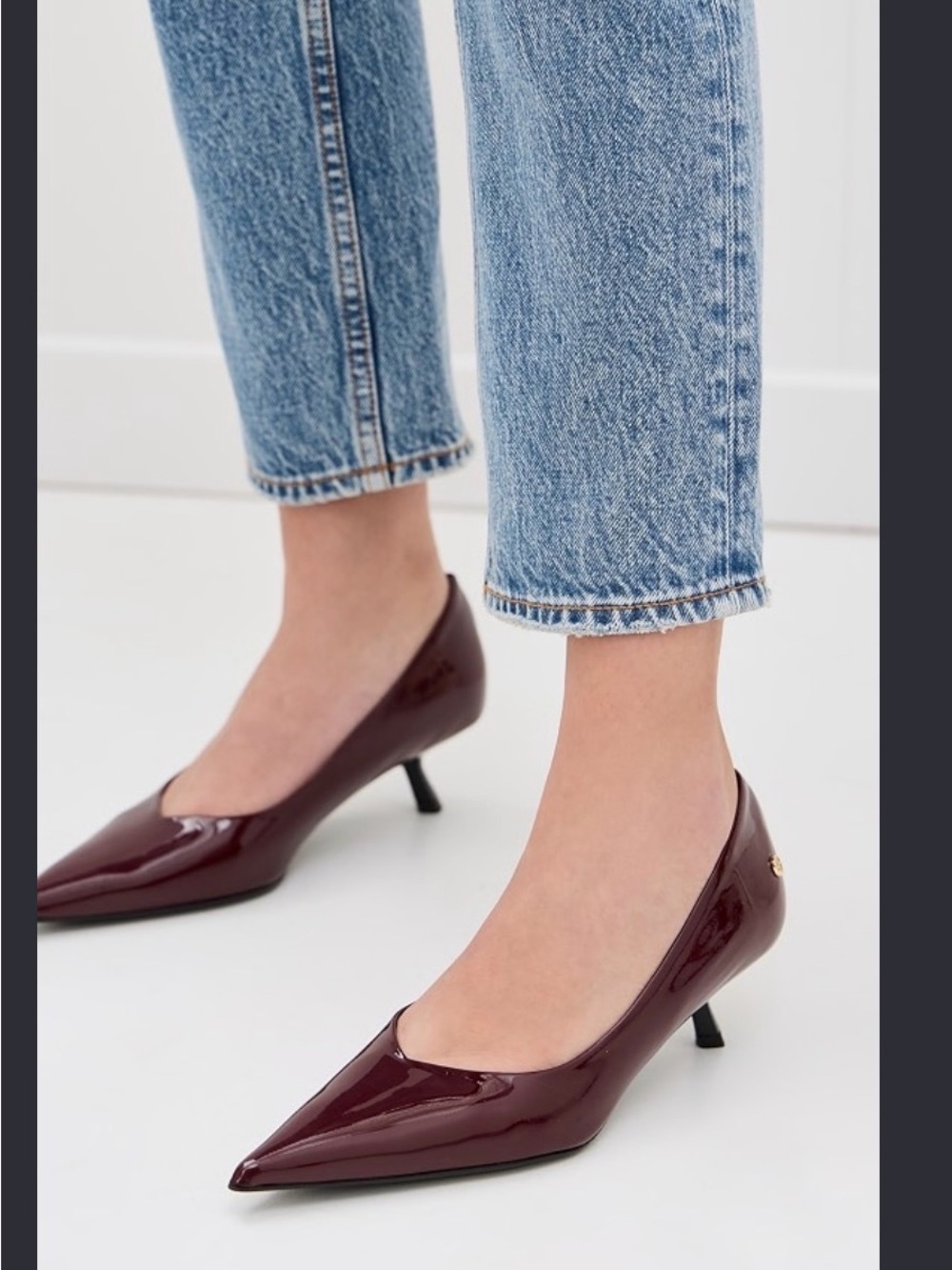 Pointed Toe Burgundy Patent Kitten Heel Pumps Hilda ANINE BING- Women